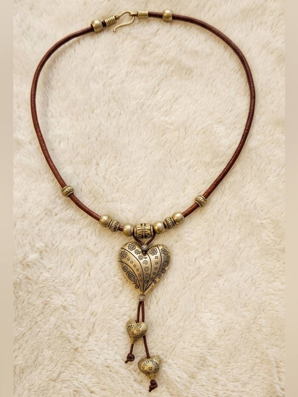 Antique Silver Heart Pendant on Leather Cord - Picture 2 of 2